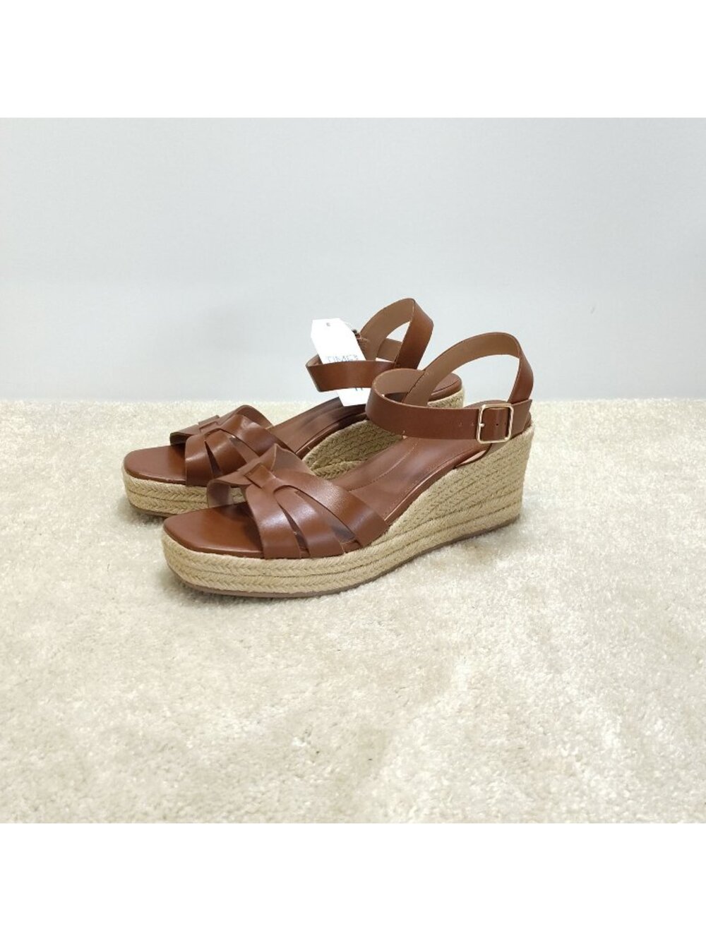 Time and Tru Espadrille Wedge Sandal Women 11 Faux Leather Platform Jute Strappy